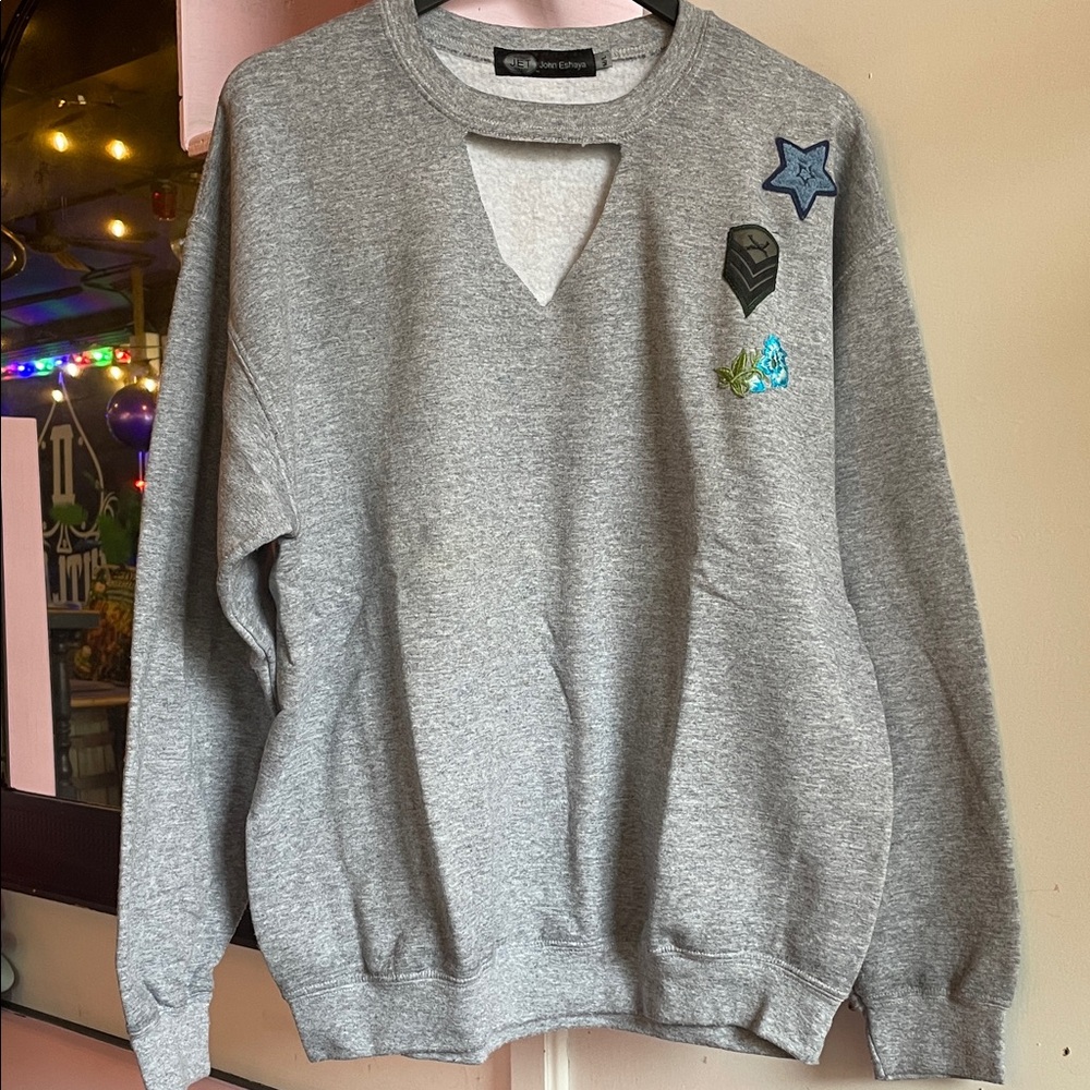 Gray Women's Sweatshirt with Patch Accents